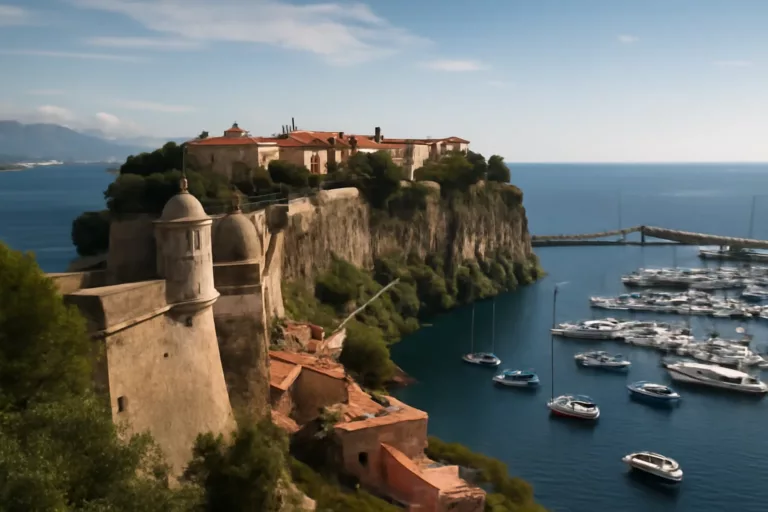 View of the Rock of Monaco and its ancient natural harbour illustrating the early origins of Monaco