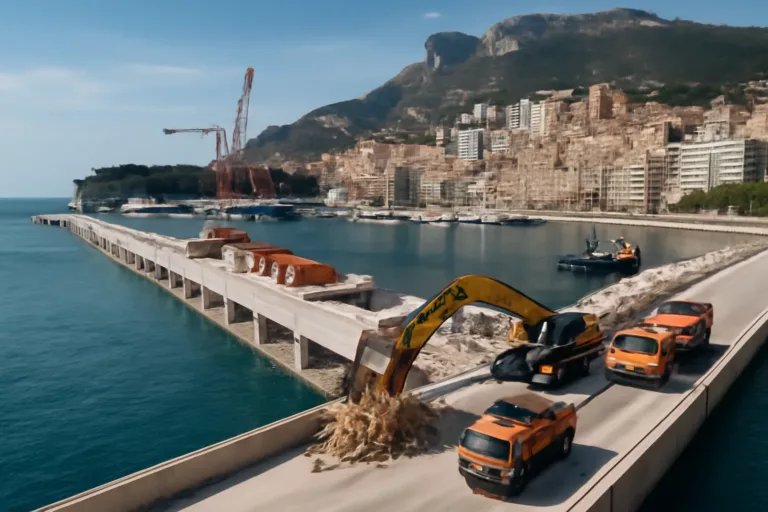 Vue aérienne de la construction Port Hercule montrant jetées et quais modernes