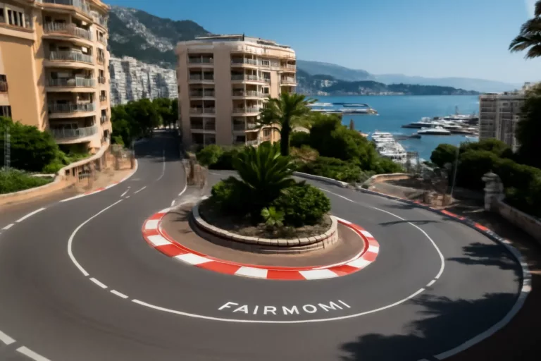 Vue aérienne de l’épingle Fairmont Monaco montrant le rayon serré du virage le plus lent de la F1