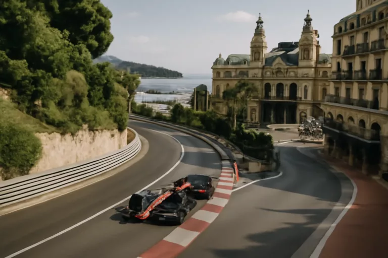 Voiture de course dans la montée Beau-Rivage Monaco en direction de Massenet et du Casino