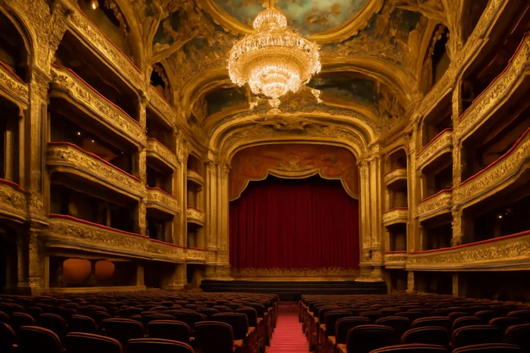 Intérieur luxueux de l’Opéra de Monte-Carlo, salle Garnier dessinée par Charles Garnier