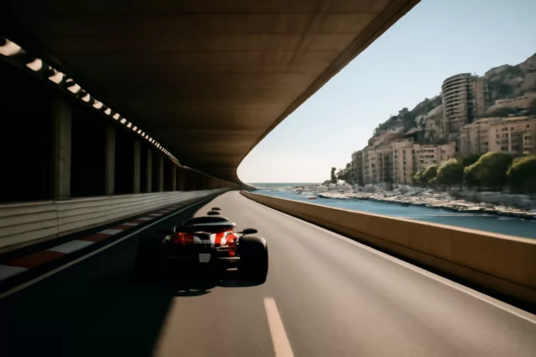 Vue du tunnel circuit Monaco depuis Portier, avec sortie en pleine lumière