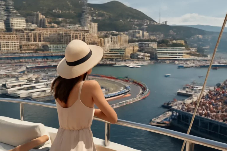 voir Grand Prix Monaco depuis yacht au Port Hercule avec vue sur la piste