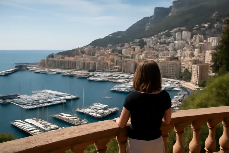 vue Port Hercule Monaco depuis les hauteurs avec yachts et digue